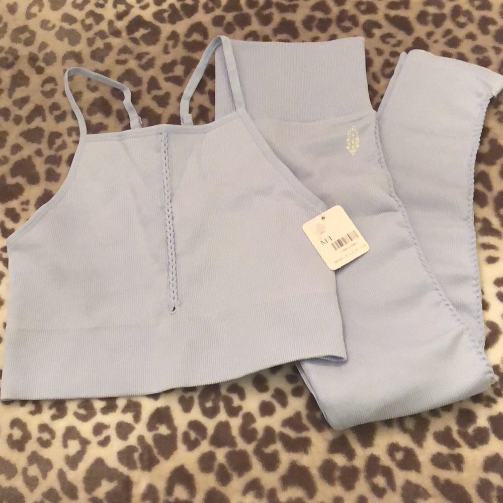 Free People Ignite Braided Set Leggings Crop Top In Peak A Blue Size M/L